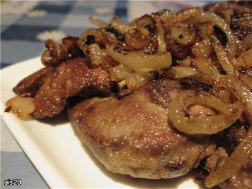 Жареная куриная печень, маринованная в горчично-соевом маринаде - 500 г куриной печени - 2 ст