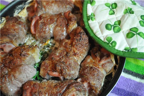 Rollitas de lomo de cerdo asadas con nata Свиные рулетики запеченые в сливках Rollitas de lomo de c...