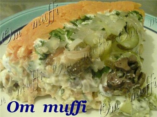 САЛАТ "ОХОТНИЧЬЯ ПОЛЯНА" Рецептура: Отварное мясо свинины - 300гр - 2