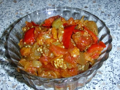 Простенький ужин Гречневая каша с куриными сердечками Сотэ из баклажан - 2