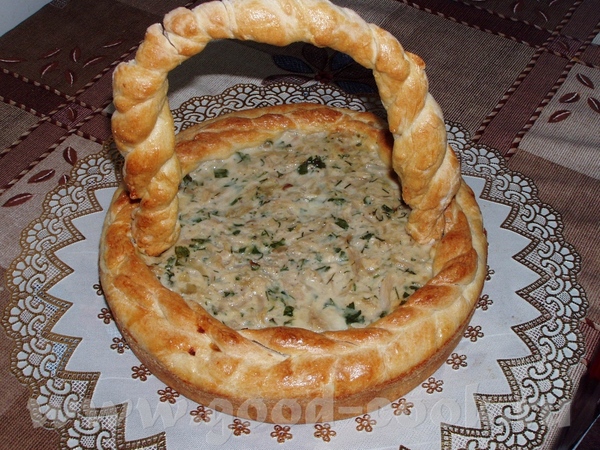"Лукошко" с курицей и капустой Тесто: 100 г маргарина 200 г сметаны 1 яйцо 1 ч