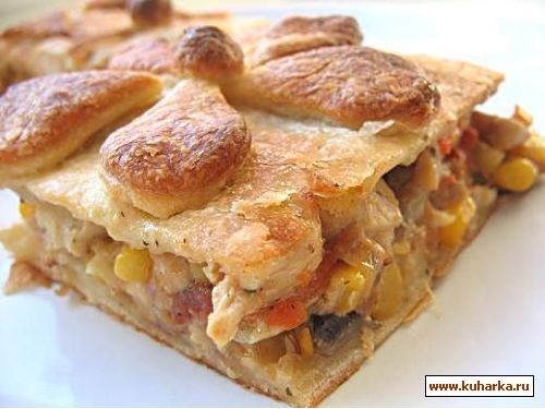 пирог с овощами,курицей и грибами