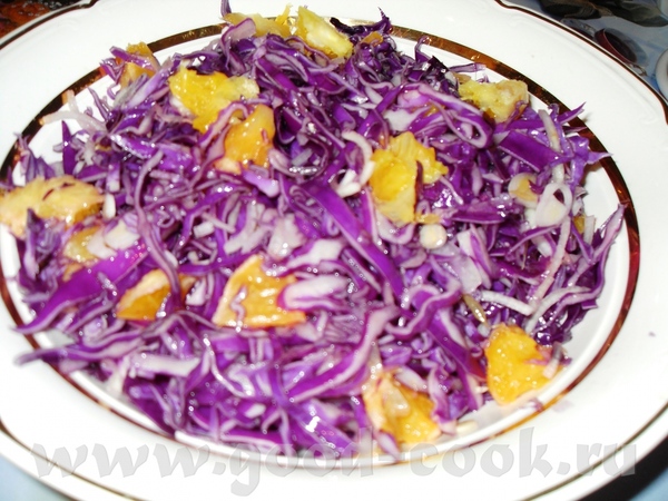 Салат из краснокочанной капусты с апельсинами краснокочанная капуста половина вилка один апельсин 1... - 2