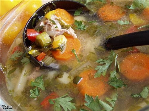 Куриный суп с потрохами и овощами Рагу из куриных пупков с овощами Плов с говядиной Баклажанная зак...