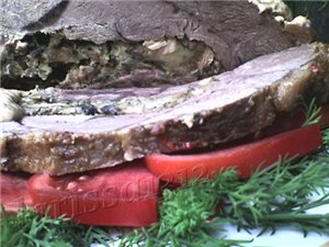 ТЕЛЯТИНА С ОВОЩАМИ, ФАРШИРОВАННАЯ ГРИБАМИ И КОПЧЁНОСТЯМИ Понадобится: 1,5 кг телятины соль, перец п... - 9