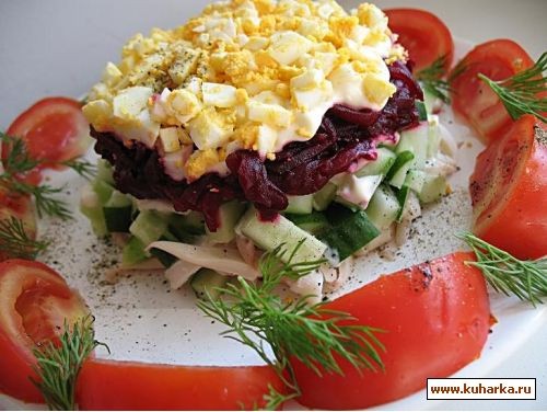 салат с ветчиной и помидорами салат с кальмарами и свеклой - 2
