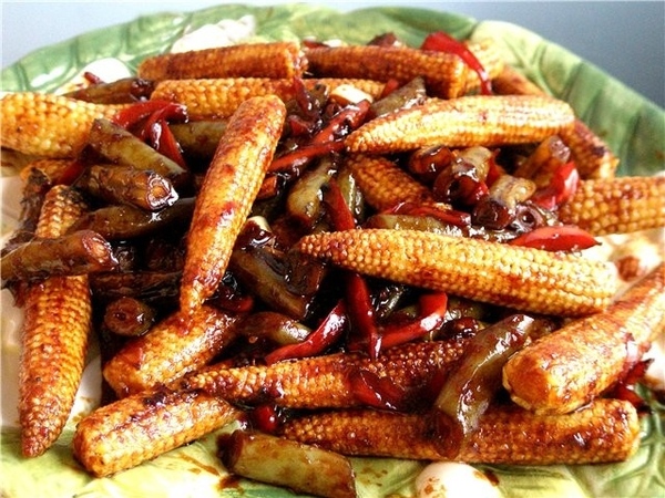 КИТАЙСКИЙ ГАРНИР К ПЕЧЕНОМУ МЯСУ 100 г молодых початков кукурузы (малютки ) 100 г зеленой стручково...