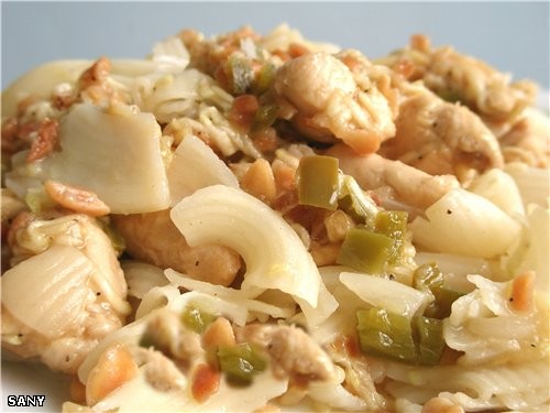 ПАСТА С КУРОЧКОЙ И ЦУККИНИ 250 г любой пасты Филе 1 большой куриной грудинки Чеснок (2-3 зубочка) 1...