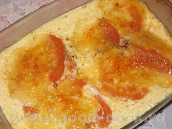 Сибас, запечёный с овощами в фольге Филе форели со сливками и моцареллой Добавила дольки помидора - 2