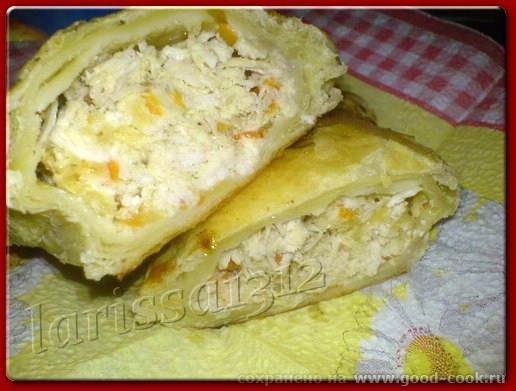 ЗАКУСОЧНЫЕ ПИРОЖКИ ИЗ СЛОЁНОГО ТЕСТА С КУРИЦЕЙ И ТЫКВОЙ 1 упаковка готового без дрожжевого слоёного... - 2