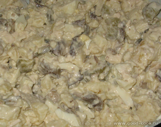 37/100 Салат "Мясной пир" половина куриной грудинки 5 картошек 3 яйца 150 гр куриной печени 2 солен - 2