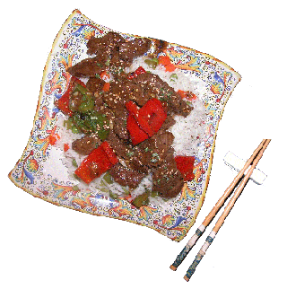 китайская кухня ЧЕСНОЧНУЮ ГОВЯДИНУ C ПЕРЦЕМ