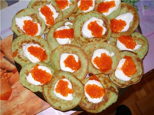 блинчики из цукини+сметана+ икра