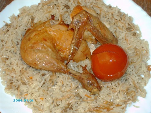 Мой обед - курица, фаршированная рисом с фаршем - "Жаж-махши"