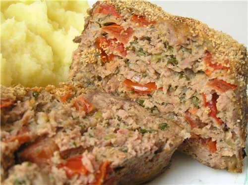 Мясной хлеб с горчичной корочкой Запеченные котлеты под картофельной корочкой