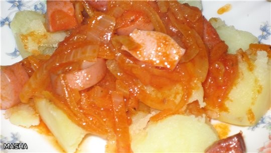 Вот и наш ужин картошечка с сосисками в маринаде Яйцо в булочки Паста с семгой и креветками