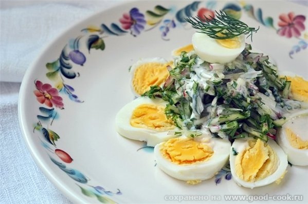 Салат из огурца с редисом и яйцом Всем известный, любимый салат
