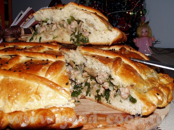 Пирог с мясным фаршем и грибами на сыворотке Тесто: 500 г муки 1 ч - 2