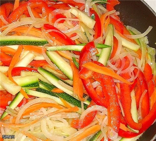 Лапша с овощами и морепродуктами Состав на 4 порции: Лапша удон 0,3кг ; тигровые креветки 0,15кг ;... - 3