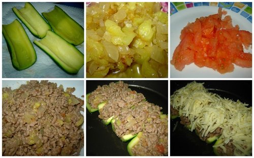 Calabacines rellenos con carne 1 кабачок 1 томат 1 луковица 2-3 дольки чеснока 400г фарша мясного 1... - 2
