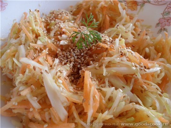 Салат из капусты с кунжутом - капуста белокочанная 1/3 кочана - морковь 1 шт