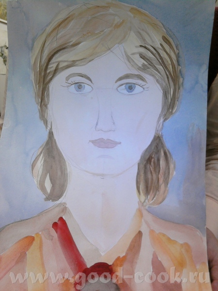 Это сегодняшняя работа моей 9-летней художницы: "Портрет мамы" Это я