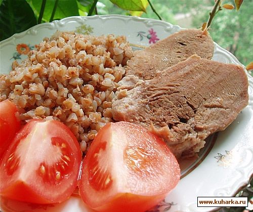 Ребрышки с чесноком и лимоном с картофельным пюре и грибочками Гречка с отварным языком - 2