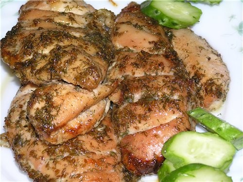 Куриные грудки, замаринованные в ананасовом соке с пряностями