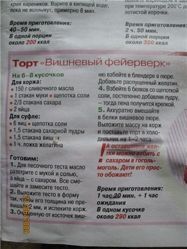 Нашла интересный и легкий рецептик ТОРТ "ВИШНЕВЫЙ ФЕЙЕВЕРК" журнал"Все для женшщины