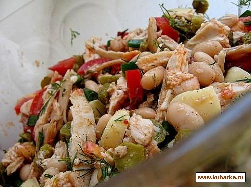 у меня ужин уже готов макароны Салат с курицей и белой фасолью и помидоры начиненные кусочком форел... - 2