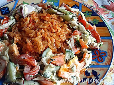 Сегодня у нас был сырный супчик с шампиньонами , красный рис с салатиком из свежих овощей и песочны... - 2