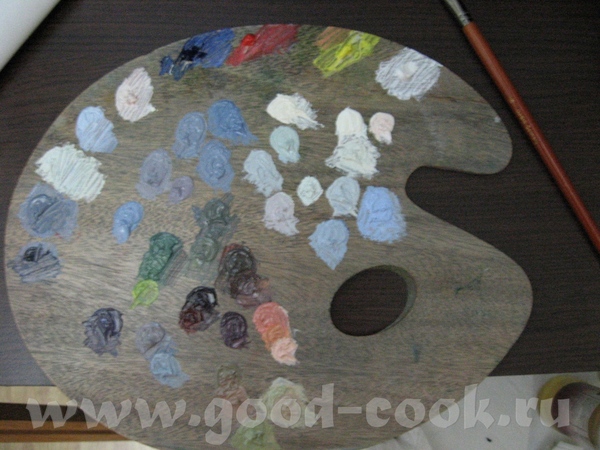 Художник рисует 3-я красками: Ultramarine Blue, Cadmium Lemon, Permanent Red Medium, ну, и, конечно...
