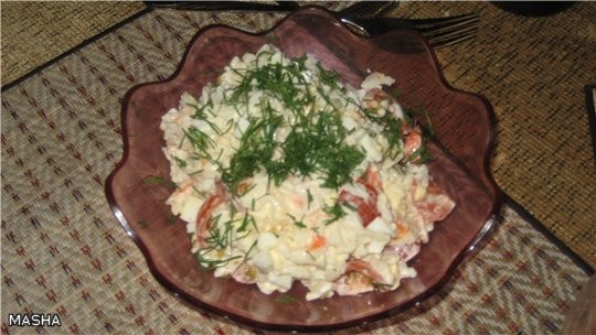 САЛАТ СВЕТЛЯЧОК Вареный рис один пакетик упаковка крабового мяса 3шт вареных яиц укроп 1 луковицы... - 2