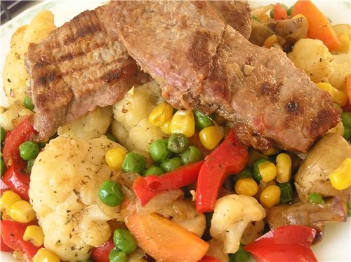 Телячья вырезка гриль с овощами