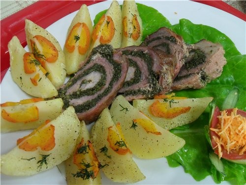 Ну а теперь блюда Курица фаршированная Рулет с зеленью Камыши (куриные рулетики) Котлета "Павлиний... - 2