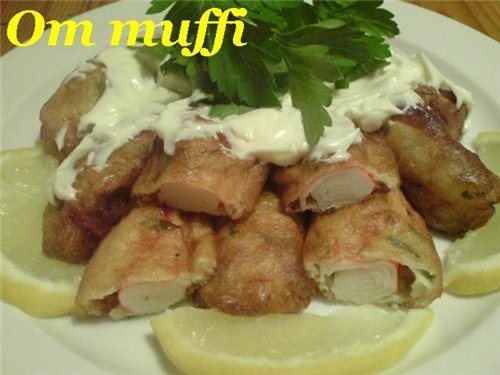 мясные рулетики "для тебя" жаренная рыба соус к жаренной рыбе жаренный картофель крабовые палочки в... - 6