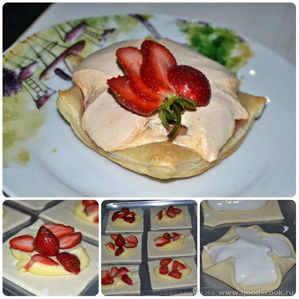 СЛОЙКИ С КРЕМОМ , КЛУБНИКОЙ И МЕРЕНГОЙ