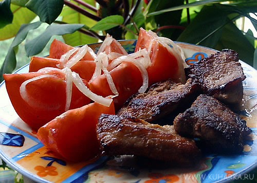 Как у всех вкусно Сегодня сделала жареную маринованную свинину с помидорным салатиком от neposedka