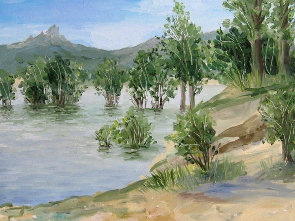 Половодье Масло, оргалит, 30х40 см Букет пионов Масло, оргалит, 30х40 см Берег Енисея Масло, оргали...