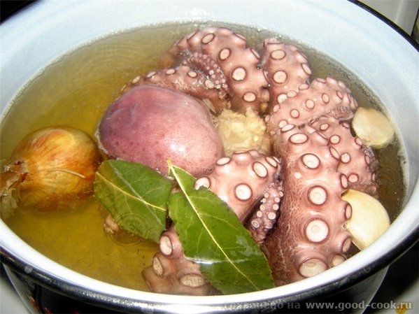 Pulpo еn salsa Осьминог под соусом На 4 порции: 1 кг осьминога, 1 маленькая луковица , 3 средние картофелины, 1-2 лавр... - 7