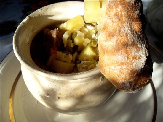 Жаркое в горшочках Мясо (свинина) картофель лук репка лук зеленый зеленый горошек (консервированный... - 3