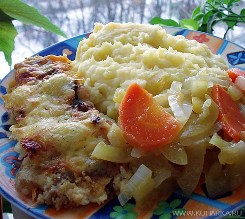 Cегодня у нас было картофельное пюре с запеченой рыбкой , и с закуской из зеленых помидор