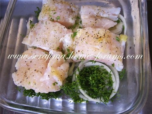 Рыбное филе запеченое в сливках - рыбное филе - приправа "Лимон и перец" - пучок зелени укропа - 1-... - 2