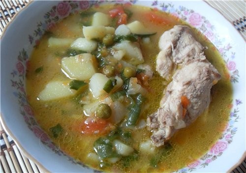 Тушеная курица с картофелем и горошком курица картофель зеленый горошек свежий помидор лук морковь...