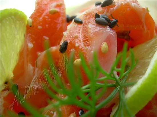 Закуска аперитив из малосольного лосося малосольный лосось семя кунжута/сезам ( двух видов) пару ка... - 2