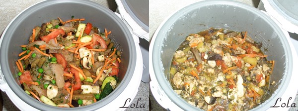 Курица в овощах до и после