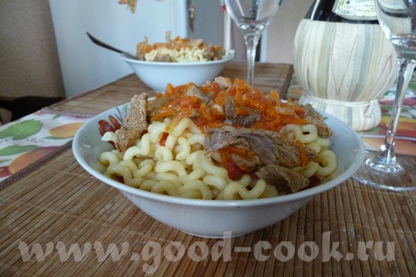 Макароны с мясной подливкой Рецепт очень простой