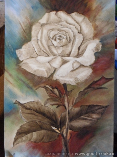 Я тоже решила розу нарисовать в многослойке,вот первый слой умброй,размер 35*50см