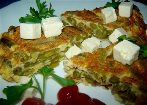 Tortilla de Judias Verdes Фасоль зеленая отварная (или консервированая) - 500 г Стебли молодого чес...