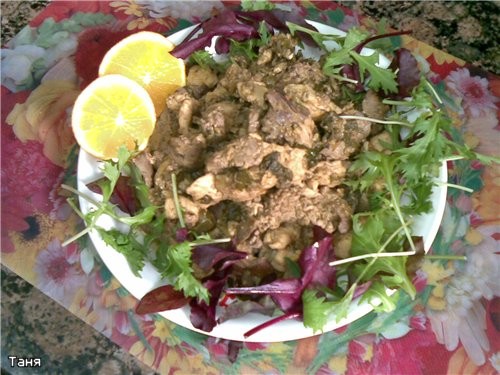 Куриные грудка и печень с апельсиновым соком 1 целая куриная грудка 300 г куриной печени 1 большая...